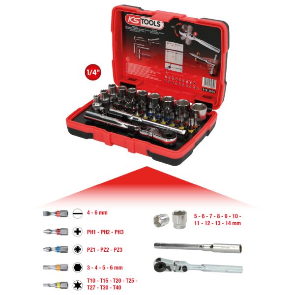 1/4"  Bit-Stecknuss-Box,33-tlg, Torsionpower 